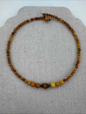 💛 Vintage Handmade Yellow Amber Beaded Necklace